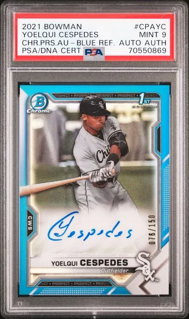 2021 Bowman Chrome Yoelqui Cespedes Prospect Autographs Blue Refractor #CPA-YC card image