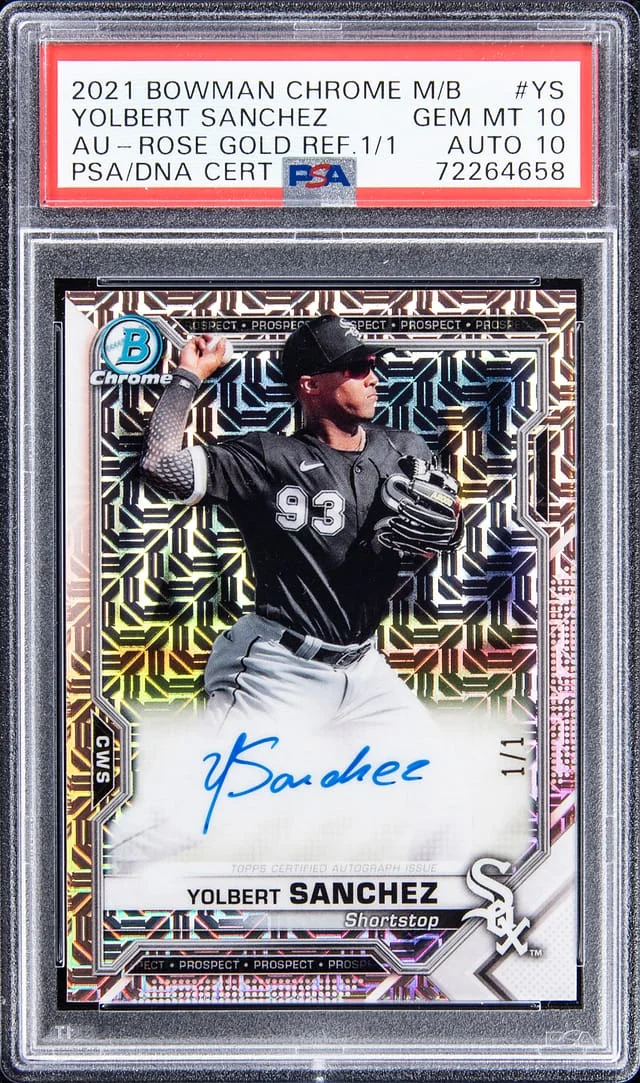 2021 Bowman Chrome Yolbert Sanchez Mojo Box Autograph Rose Gold Refractor #BCMA-YS card image