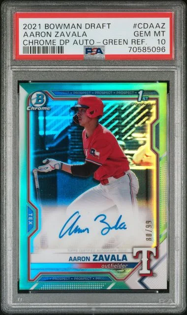 2021 Bowman Draft Aaron Zavala Chrome Draft Pick Autographs Green Refractor #CDAAZ card image