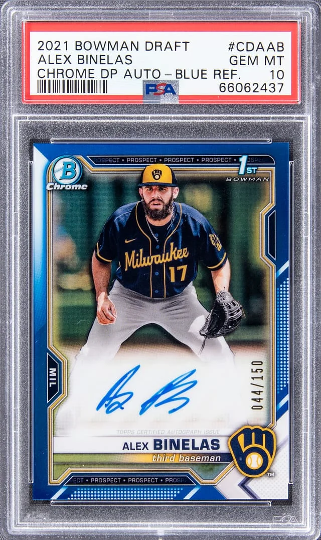 2021 Bowman Draft Alex Binelas Chrome Draft Picks Autograph Blue Refractor #CDA-AB card image