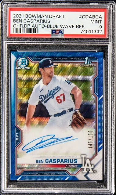 2021 Bowman Draft Ben Casparius Chrome Draft Pick Autographs Blue Wave Refractor #CDA-BCA card image