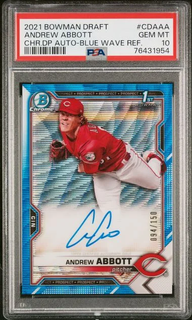 2021 Bowman Draft Chrome Draft Pick Autographs Blue Wave Refractor Cdaaa Andrew Abbott #no-number card image