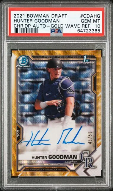2021 Bowman Draft Chrome Draft Pick Autographs Gold Wave Refractor Cdahg Hunter Goodman #no-number card image