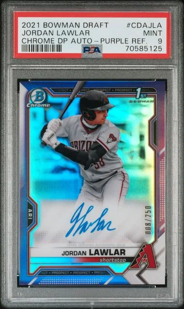 2021 Bowman Draft Chrome Draft Pick Autographs Purple Refractor Cdajla Jordan Lawlar #no-number card image