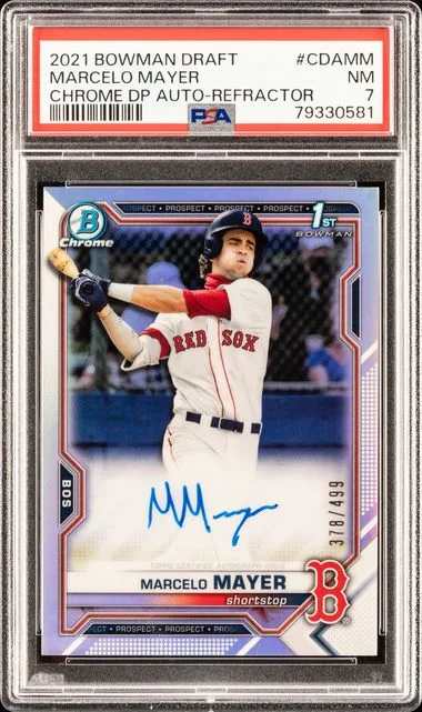 2021 Bowman Draft Chrome Draft Pick Autographs Refractor Cdamm Marcelo Mayer #no-number card image