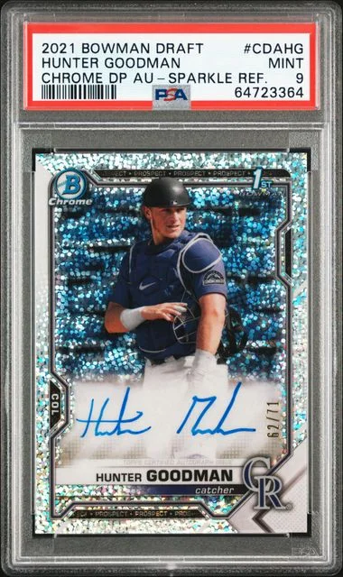 2021 Bowman Draft Chrome Draft Pick Autographs Sparkle Refractor Cdahg Hunter Goodman #no-number card image