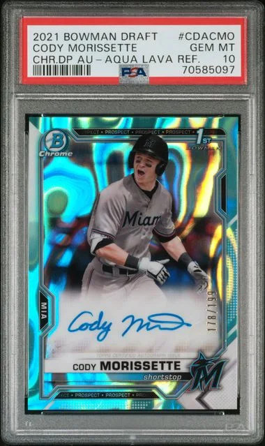 2021 Bowman Draft Cody Morissette Chrome Draft Pick Autographs Gold Wave Refractor #CDA-CMO card image