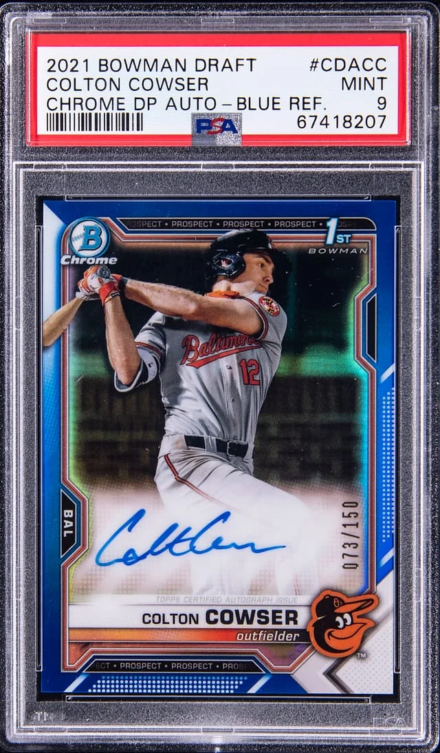 2021 Bowman Draft Colton Cowser Chrome Draft Picks Autograph - Blue Refractor #CDACC card image
