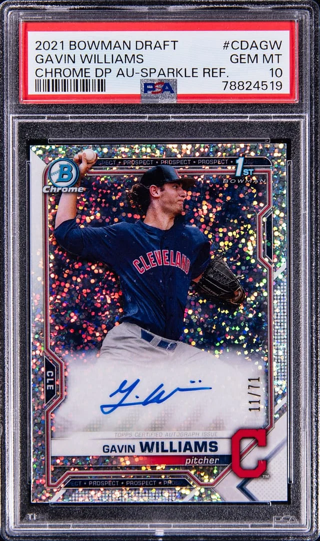 2021 Bowman Draft Gavin Williams Chrome Draft Picks Autograph Sparkle Refractor #CDA-GW card image