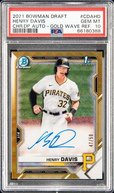 2021 Bowman Draft Henry Davis Chrome Draft Pick Autographs Gold Wave Refractor #CDA-HD card image