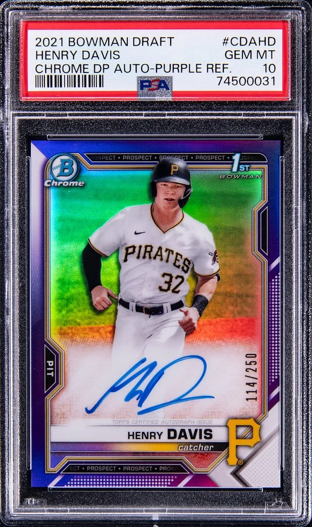 2021 Bowman Draft Henry Davis Chrome Draft Picks Autograph-Purple Refractor #CDAHD card image