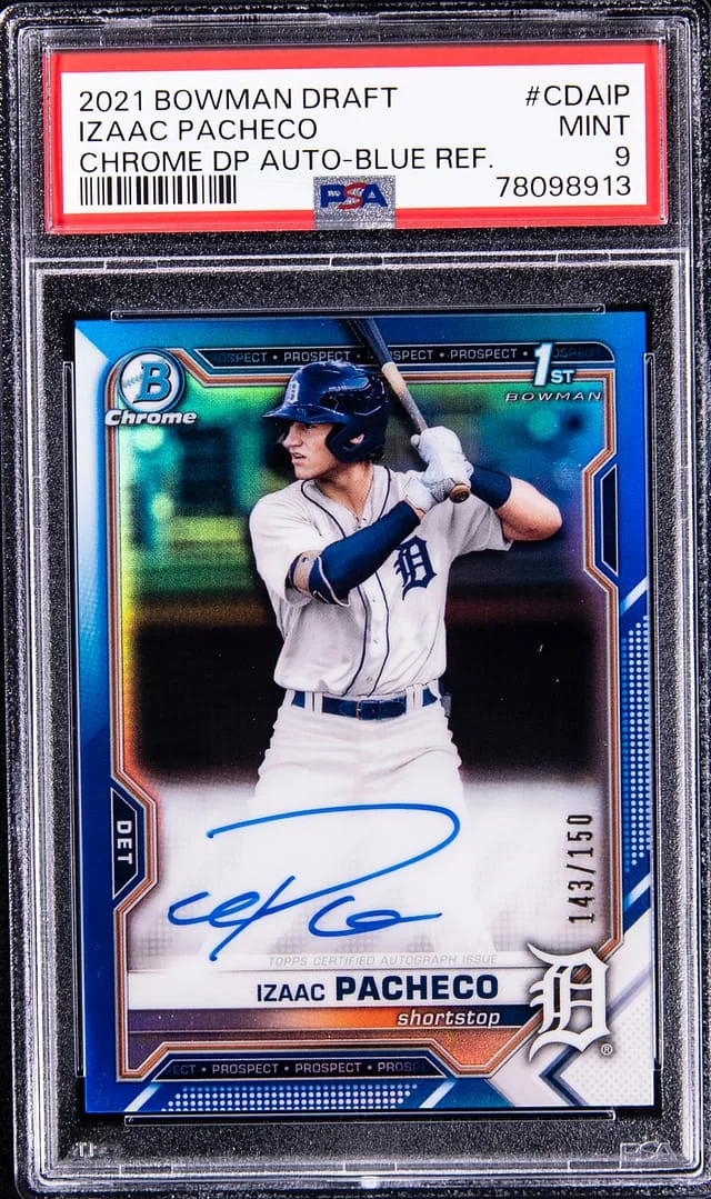 2021 Bowman Draft Izaac Pacheco Chrome Draft Pick Autograph - Blue Refractor #CDAIP card image