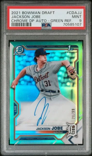 2021 Bowman Draft Jackson Jobe Chrome Draft Pick Autographs Green Refractor #CDAJJ card image