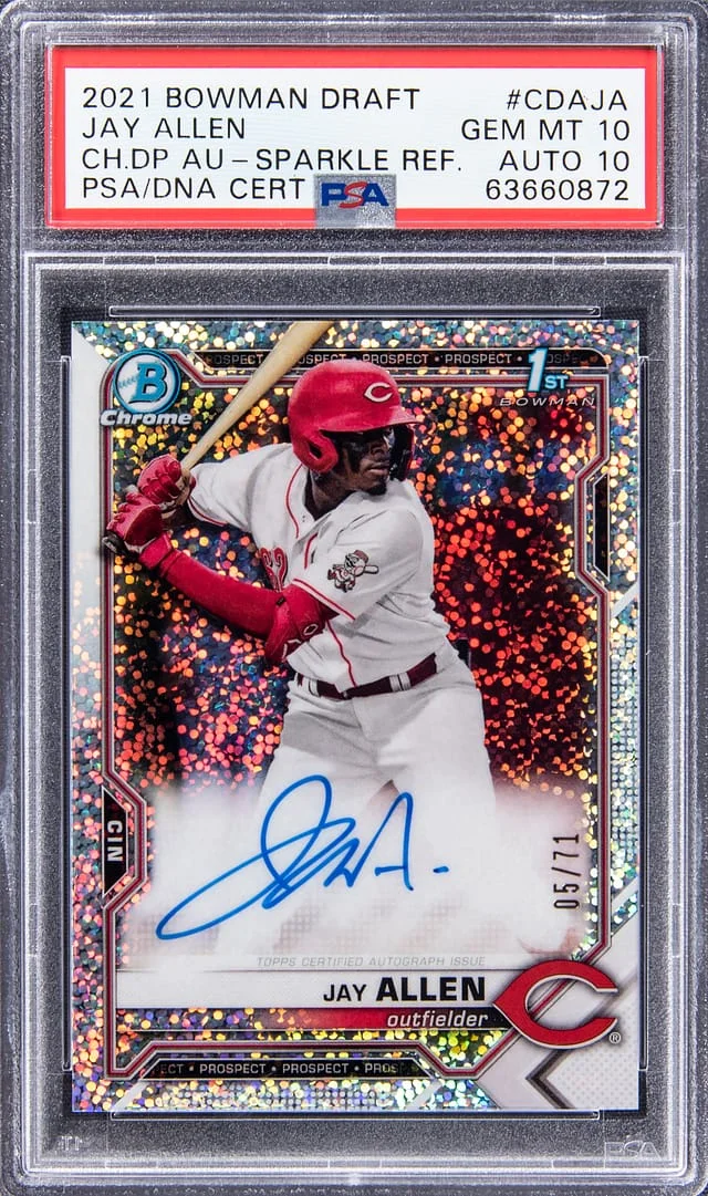 2021 Bowman Draft Jay Allen Chrome Draft Pick Autographs Sparkle Refractor #CDA-JA card image