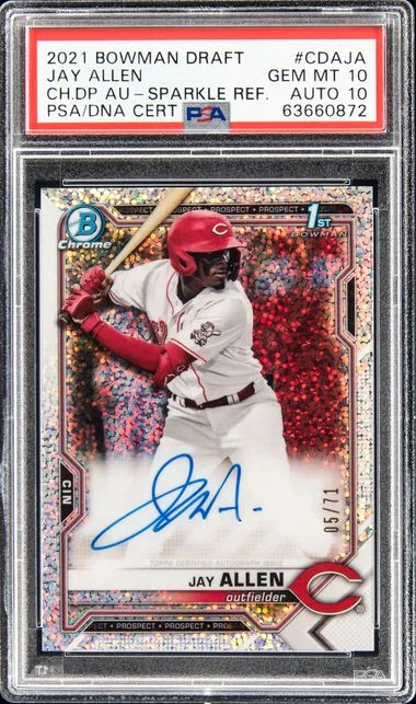 2021 Bowman Draft Jay Allen Chrome Draft Pick Autographs Sparkle Refractor #CDAJA card image