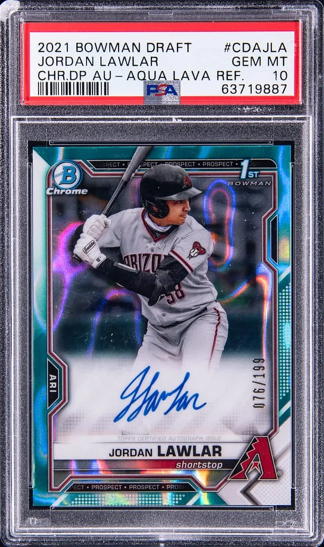 2021 Bowman Draft Jordan Lawlar Chrome Draft Pick Autographs Aqua Lava Refractor #CDA-JLA card image