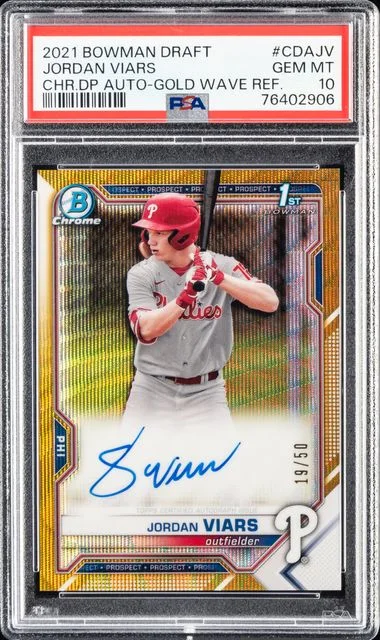 2021 Bowman Draft Jordan Viars Chrome Draft Pick Autographs Gold Wave Refractor #CDAJV card image
