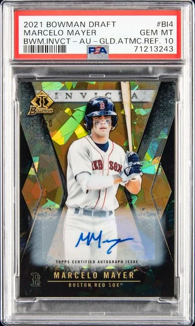2021 Bowman Draft Marcelo Mayer Bowman Invicta Autograph-Gold Atomic Refractor #BI4 card image