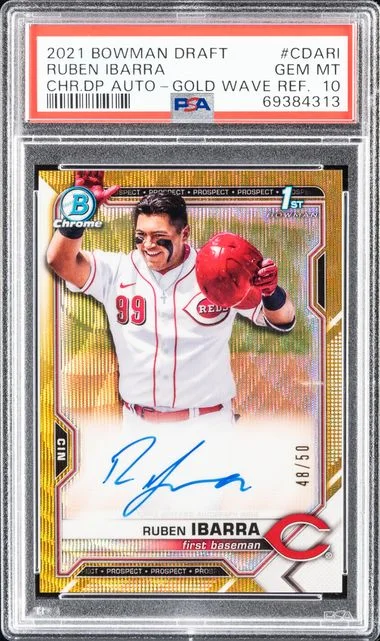 2021 Bowman Draft Ruben Ibarra Chrome Draft Pick Autographs Gold Wave Refractor #CDARI card image