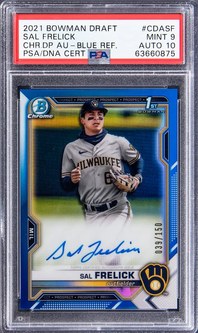 2021 Bowman Draft Sal Frelick Chrome Draft Pick Autographs Blue Refractor #CDA-SF card image