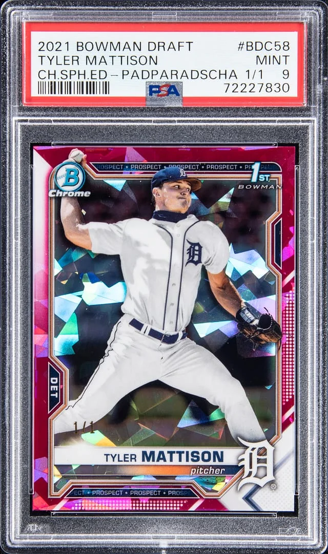2021 Bowman Draft Tyler Mattison Chrome Sapphire Edition Padparadscha #BDC-58 card image