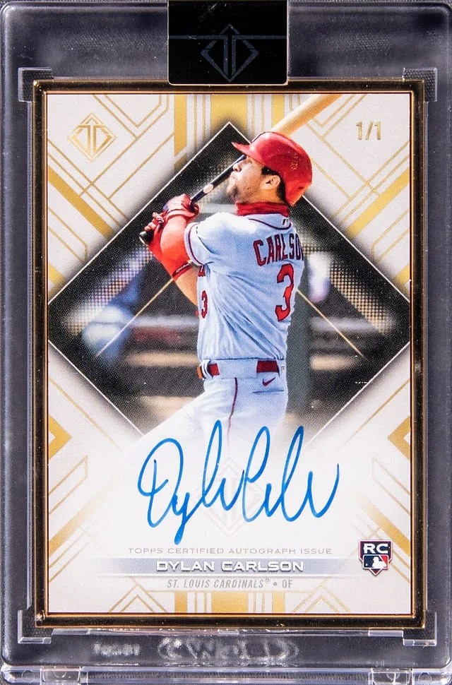 2021 Bowman Dylan Carlson Transcendent Collection One-Of-One Deca Gold Autograph #BDCAV-DC card image