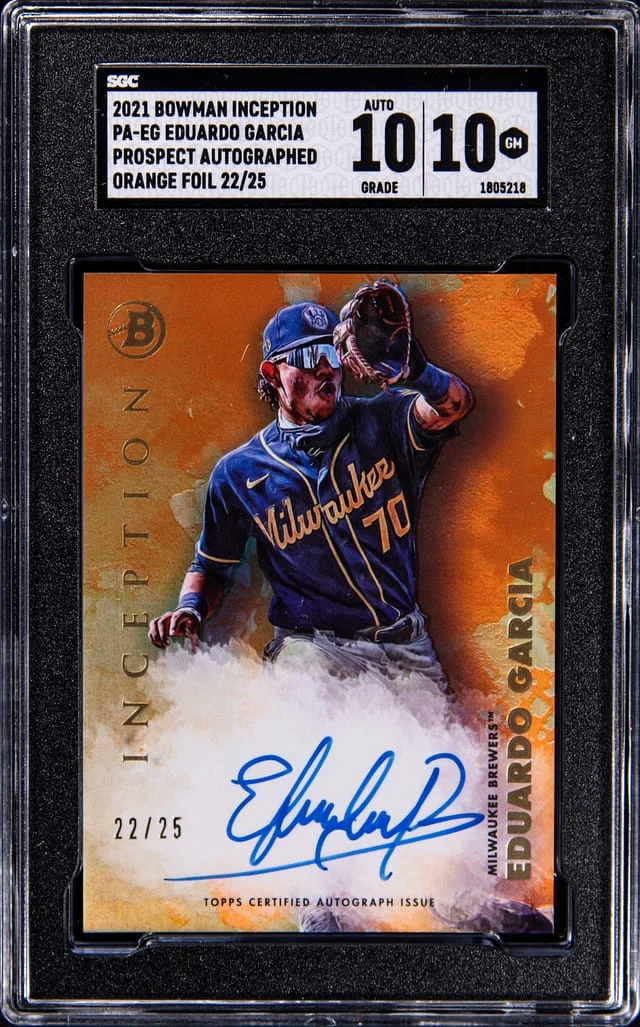 2021 Bowman Eduardo Garcia Inception Prospect Autographed Orange Foil #PA-EG card image