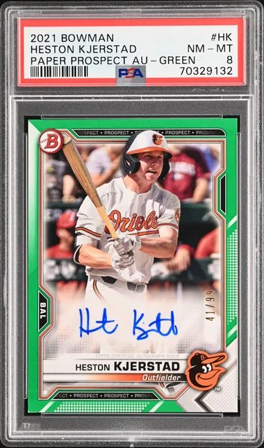 2021 Bowman Heston Kjerstad Paper Prospect Autographs Green #HK card image