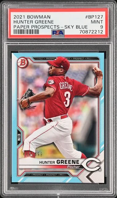 2021 Bowman Hunter Greene Paper Prospects Sky Blue #BP-127 card image