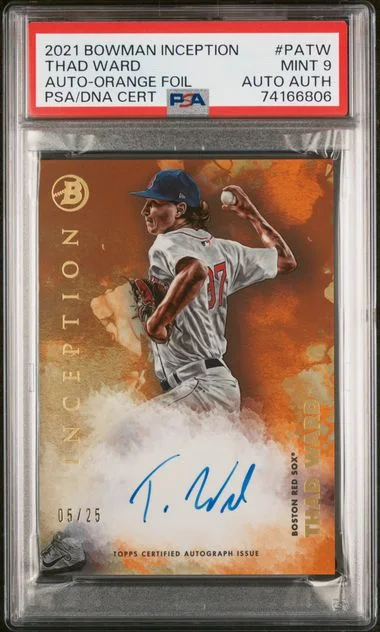 2021 Bowman Inception Autographs Orange Foil Patw Thad Ward #no-number card image