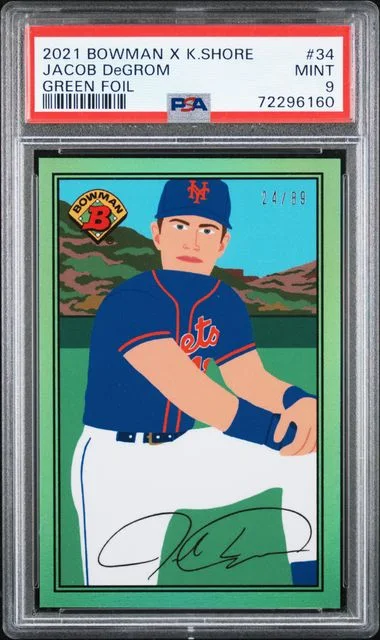 2021 Bowman Jacob Degrom X Keith Shore Green Foil #34 card image