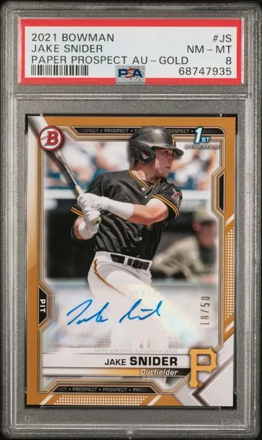 2021 Bowman Jake Snider Paper Prospect Autographs Gold #PAPR-JS card image