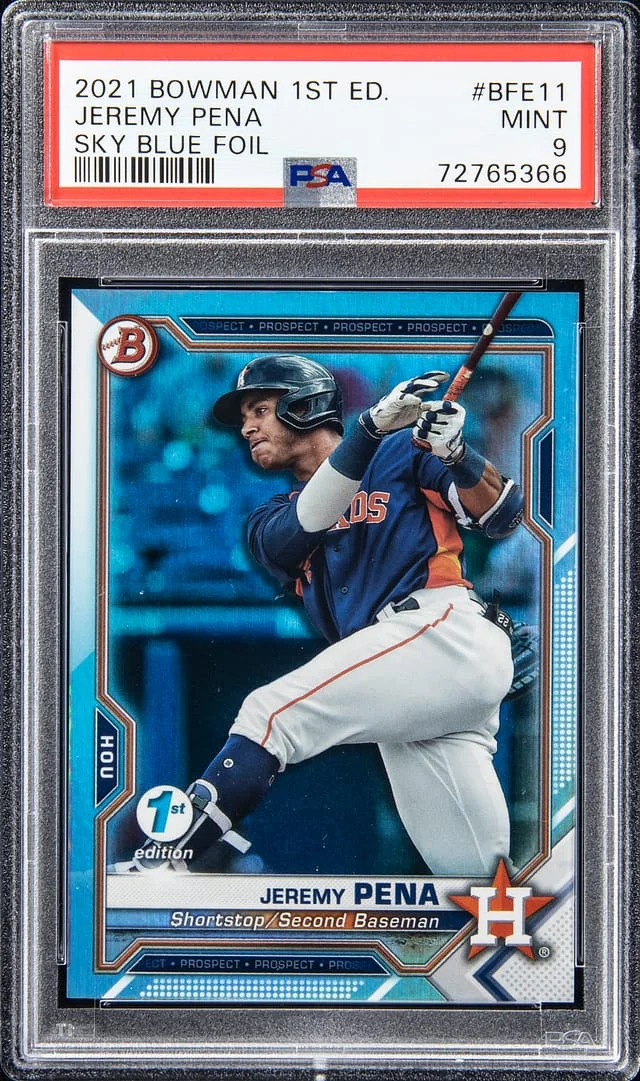 2021 Bowman Jeremy Pena 1st Edition Sky Blue Foil #BFE11 card image