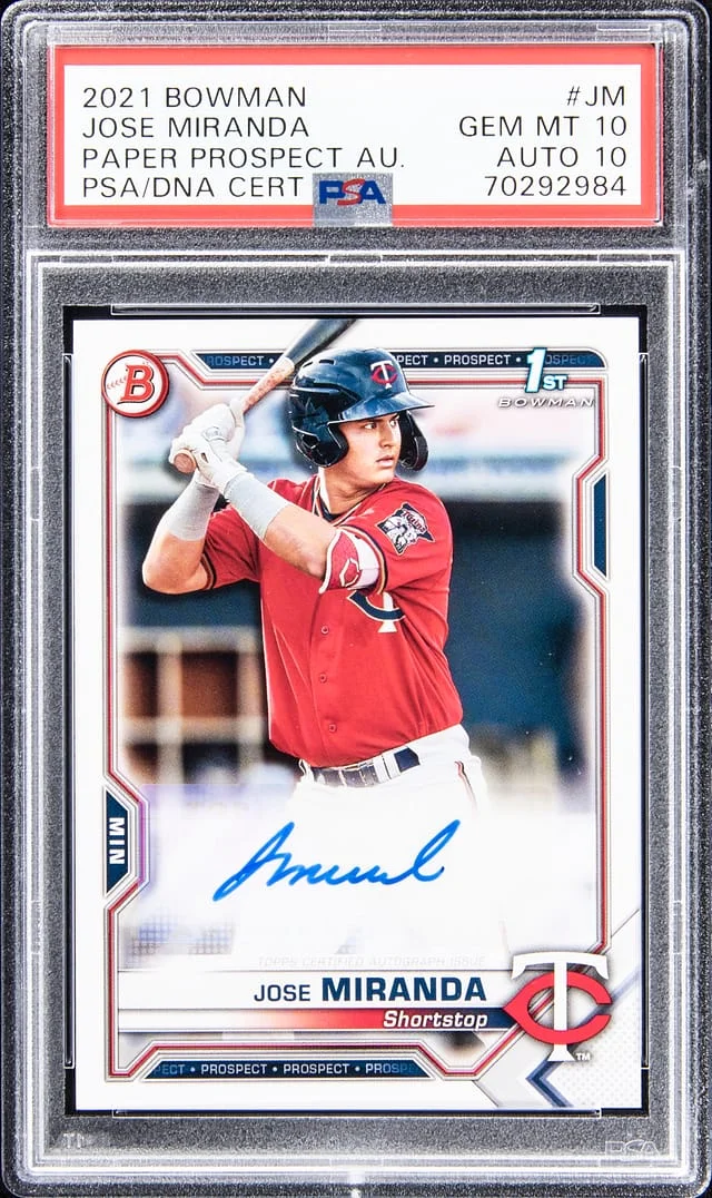 2021 Bowman Jose Miranda Paper Prospect Autographs Purple #JM card image