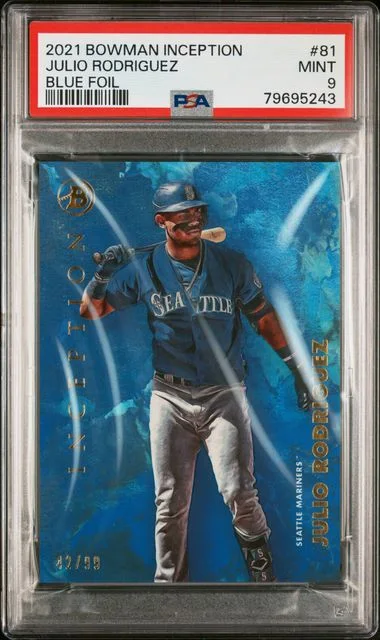 2021 Bowman Julio Rodriguez Inception Blue Foil #81 card image