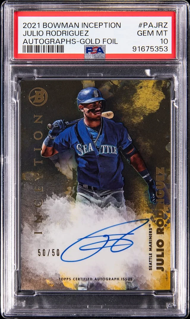2021 Bowman Julio Rodriguez Inception Autographs Gold Foil #PA-JRZ card image