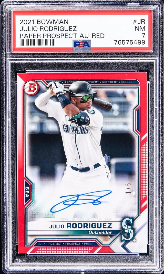 2021 Bowman Julio Rodriguez Paper Prospect Autograph Red #PAPR-JR card image