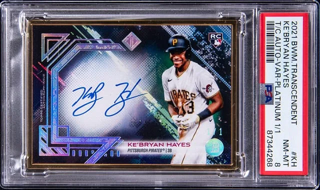 2021 Bowman Ke'Bryan Hayes Transcendent Autograph Variation Platinum #KH card image