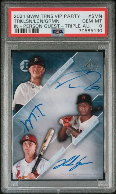 2021 Bowman Marco Luciano/Nolan Gorman /Spencer Torkelson Transcendent VIP Party In-Person Guest Autograph Triple #SMN card image