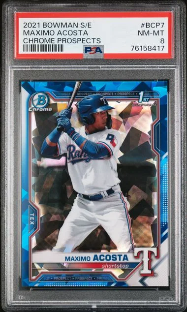 2021 Bowman Maximo Acosta Sapphire Edition Chrome Prospects #BCP-7 card image