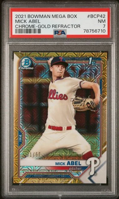 2021 Bowman Mick Abel Mega Box Chrome Gold Refractor #Bcp42 card image