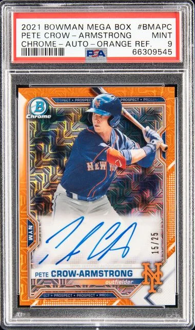 2021 Bowman Pete Crow-Armstrong Mega Box Chrome Autographs Orange Refractor #BMA-PC card image