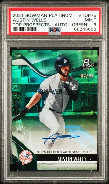 2021 Bowman Platinum Austin Wells Top Prospects Autograph Green #TOP-75 card image