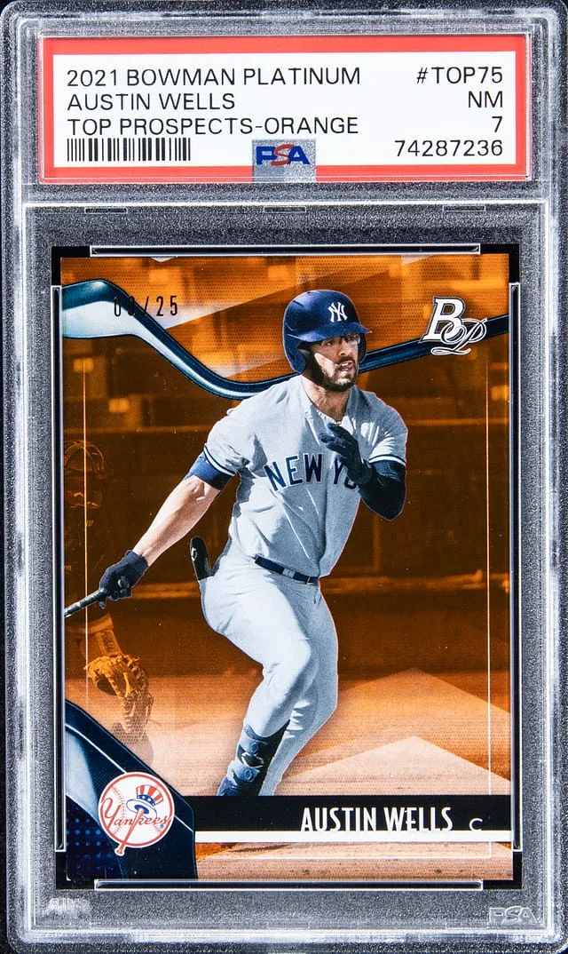 2021 Bowman Platinum Austin Wells Top Prospects Orange #TOP75 card image