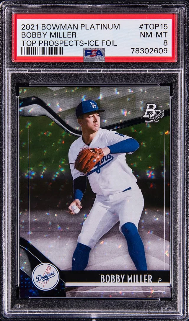 2021 Bowman Platinum Bobby Miller Top Prospects Ice Foil #Top15 card image