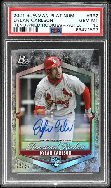 2021 Bowman Platinum Dylan Carlson Renowned Rookies Autograph #RR-2 card image