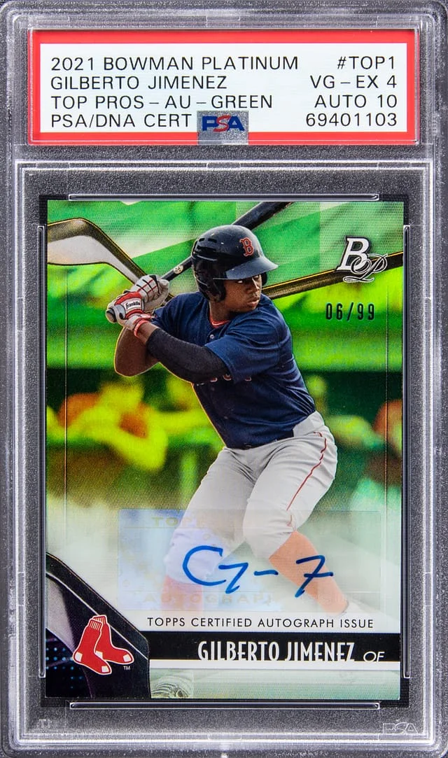 2021 Bowman Platinum Gilberto Jimenez Top Prospects Autographs Green #TOP-1 card image