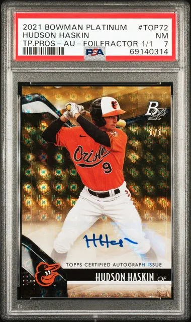 2021 Bowman Platinum Hudson Haskin Top Prospects Autograph Foilfractor #TOP-72 card image