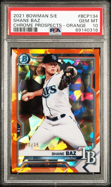 2021 Bowman Shane Baz Sapphire Edition Chrome Prospects Orange #BCP-134 card image