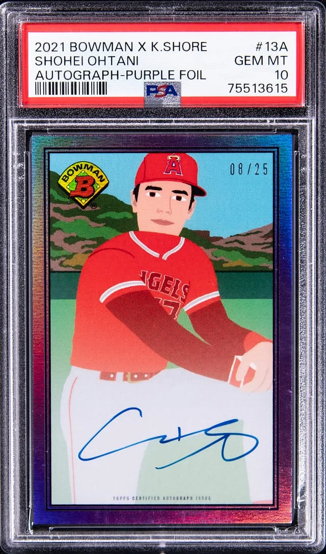 2021 Bowman Shohei Ohtani X Keith Shore Autograph Purple Foil #13-A card image